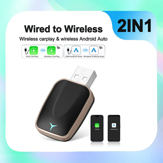 2-in-1 Smart AI Box Mini Dongle – Wired to Wireless CarPlay & Android Auto Adapter